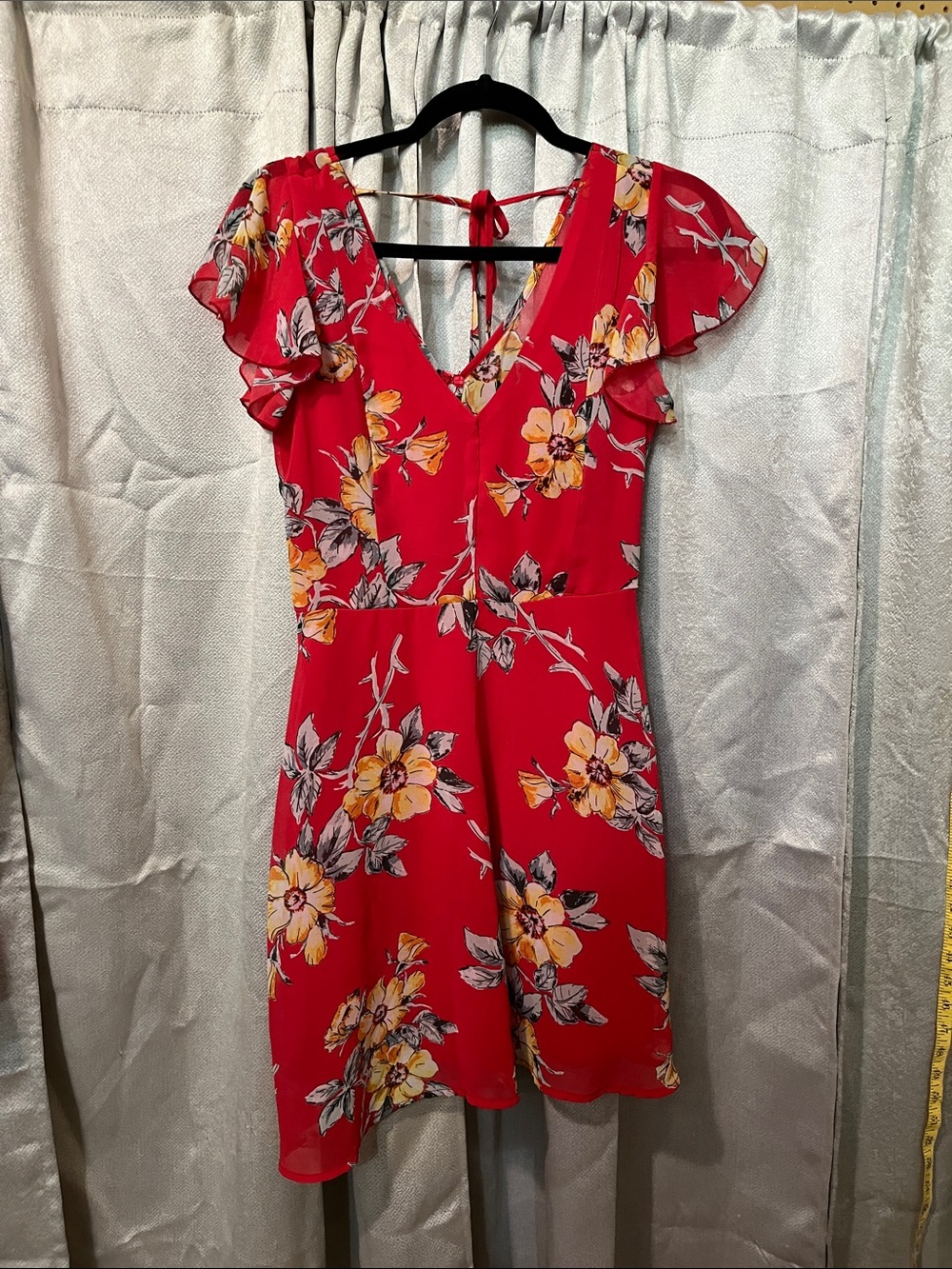 Trixxi Red Floral Mini Dress with Yellow & Gray Accents